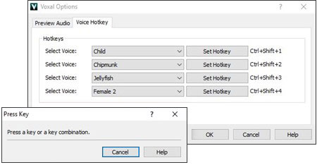 Voxal Voice Changing Software hotkeys screenshot